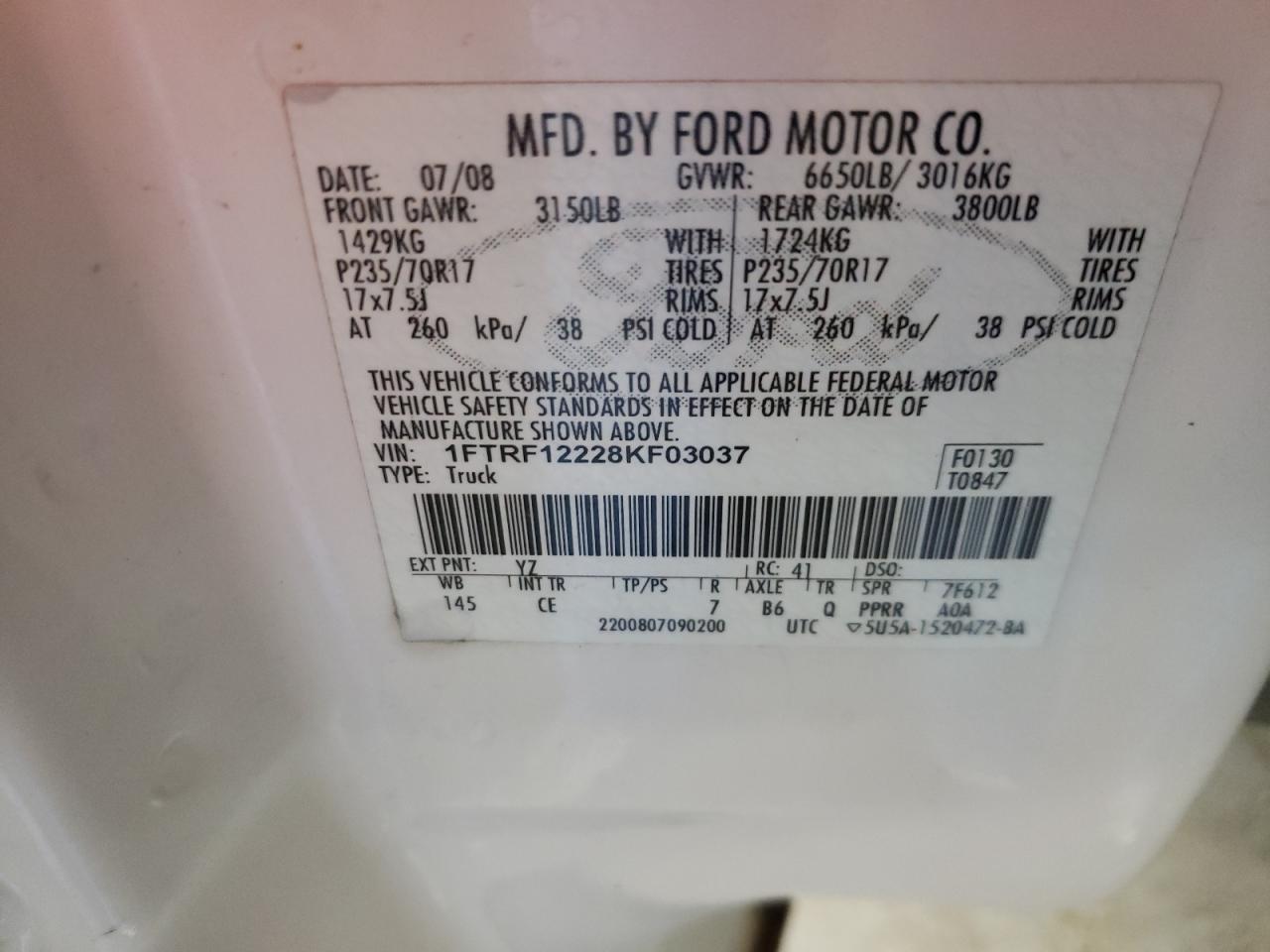 1FTRF12228KF03037 2008 Ford F150