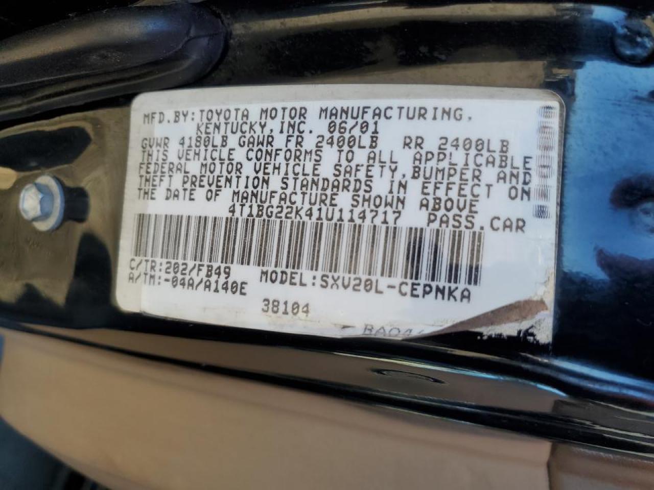 4T1BG22K41U114717 2001 Toyota Camry Ce