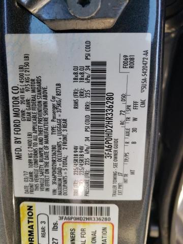 3FA6P0HD2HR336280 2017 FORD FUSION, photo no. 13