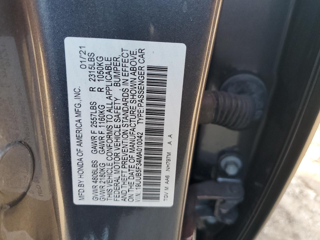 19UUB5F34MA010042 2021 Acura Tlx