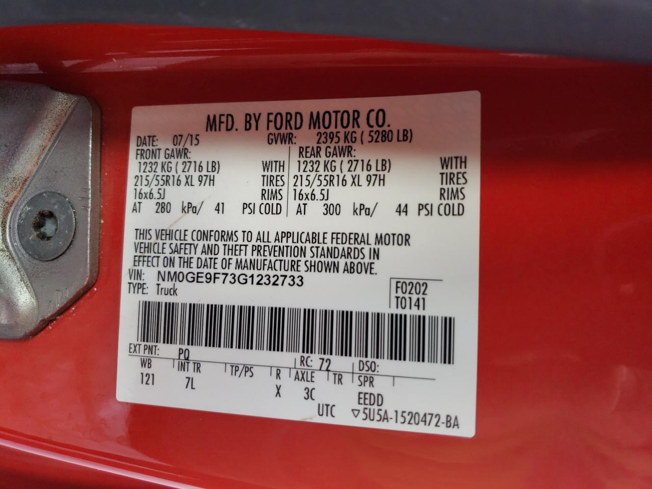 NM0GE9F73G1232733 FORD TRANSIT 2016