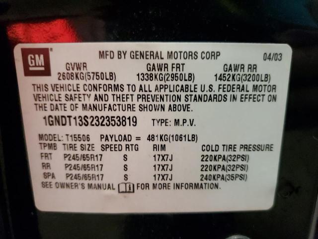 2003 Chevrolet Trailblazer VIN: 1GNDT13S232353819 Lot: 78316813