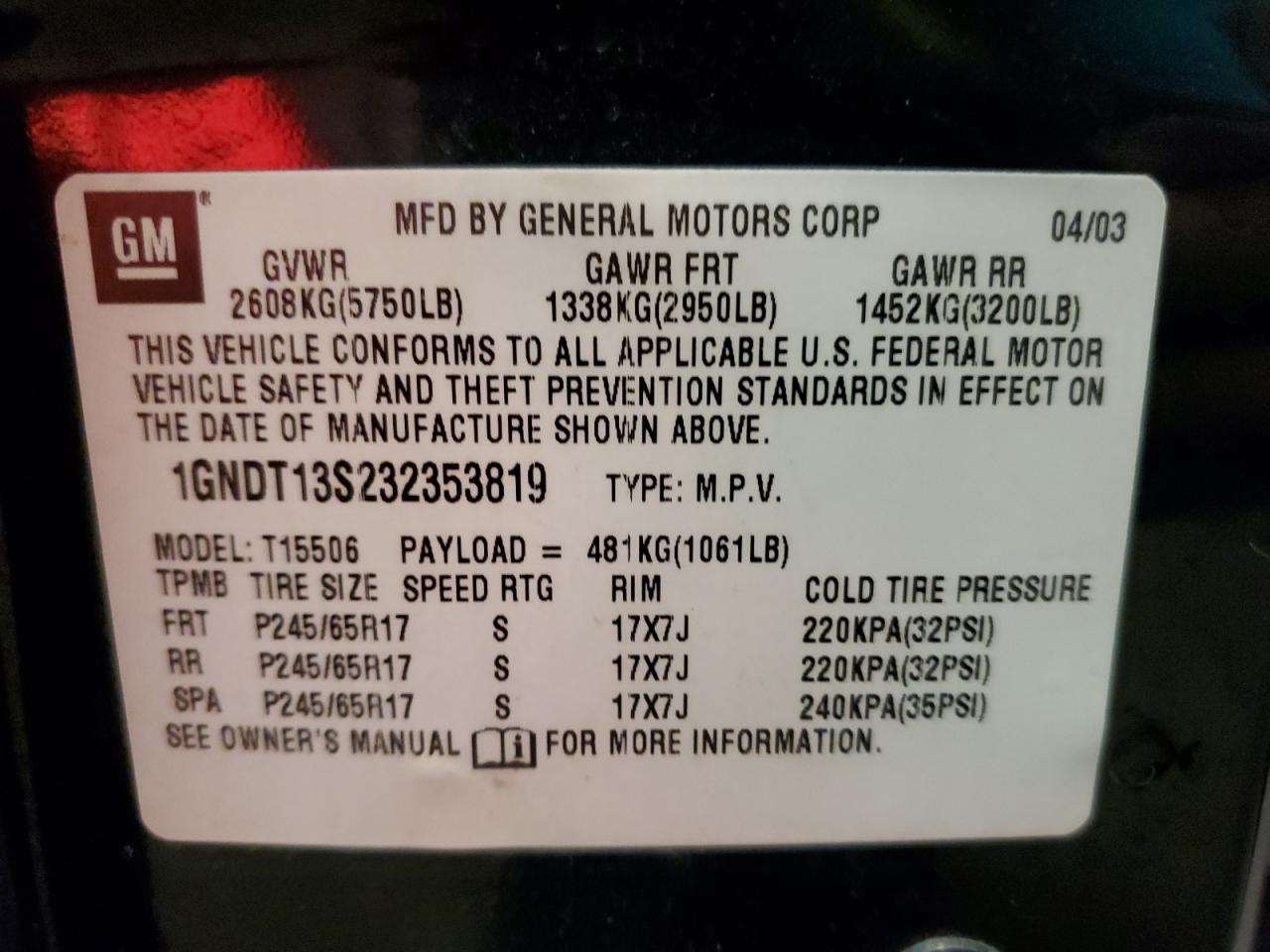 1GNDT13S232353819 2003 Chevrolet Trailblazer