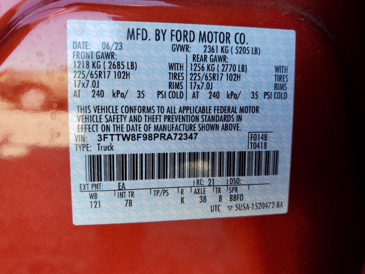 3FTTW8F98PRA72347 FORD MAVERICK 2023
