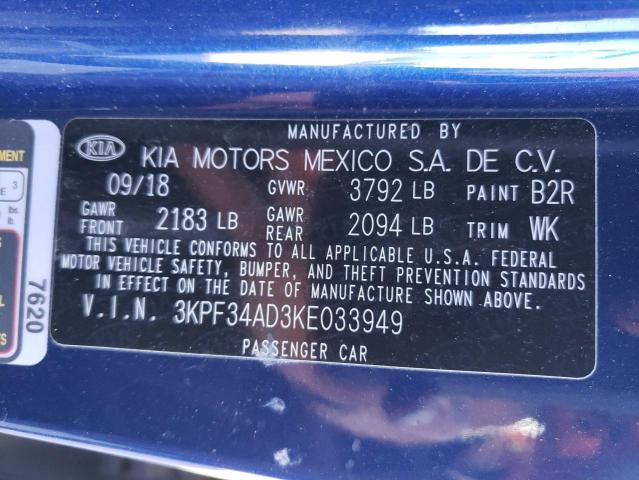 3KPF34AD3KE033949 | 2019 KIA FORTE GT L