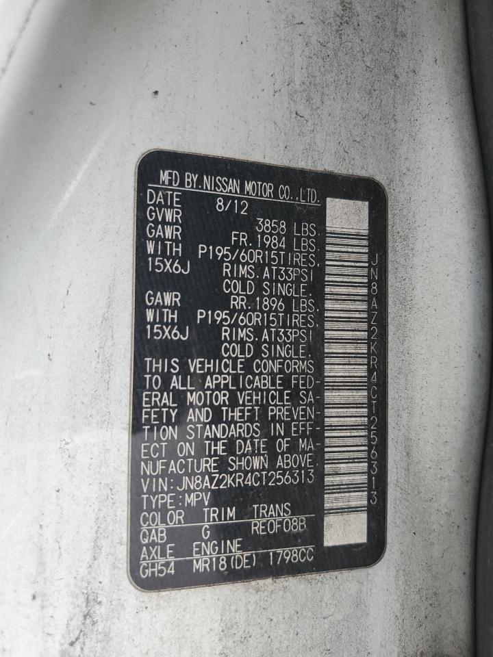 jn8az2kr4ct256313 JN8AZ2KR4CT256313 2012 Nissan Cube Base