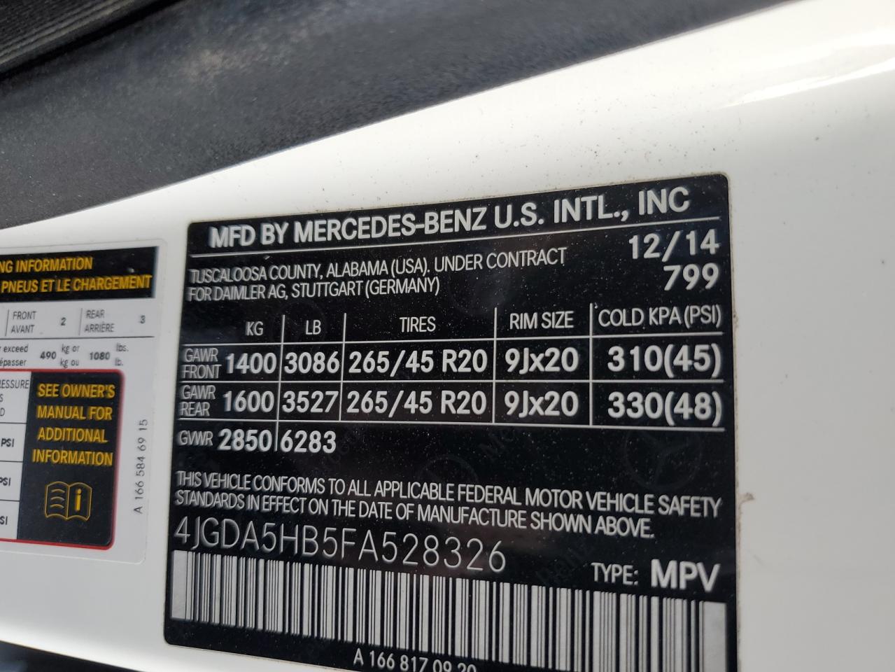 4JGDA5HB5FA528326 2015 Mercedes-Benz Ml 350 4Matic