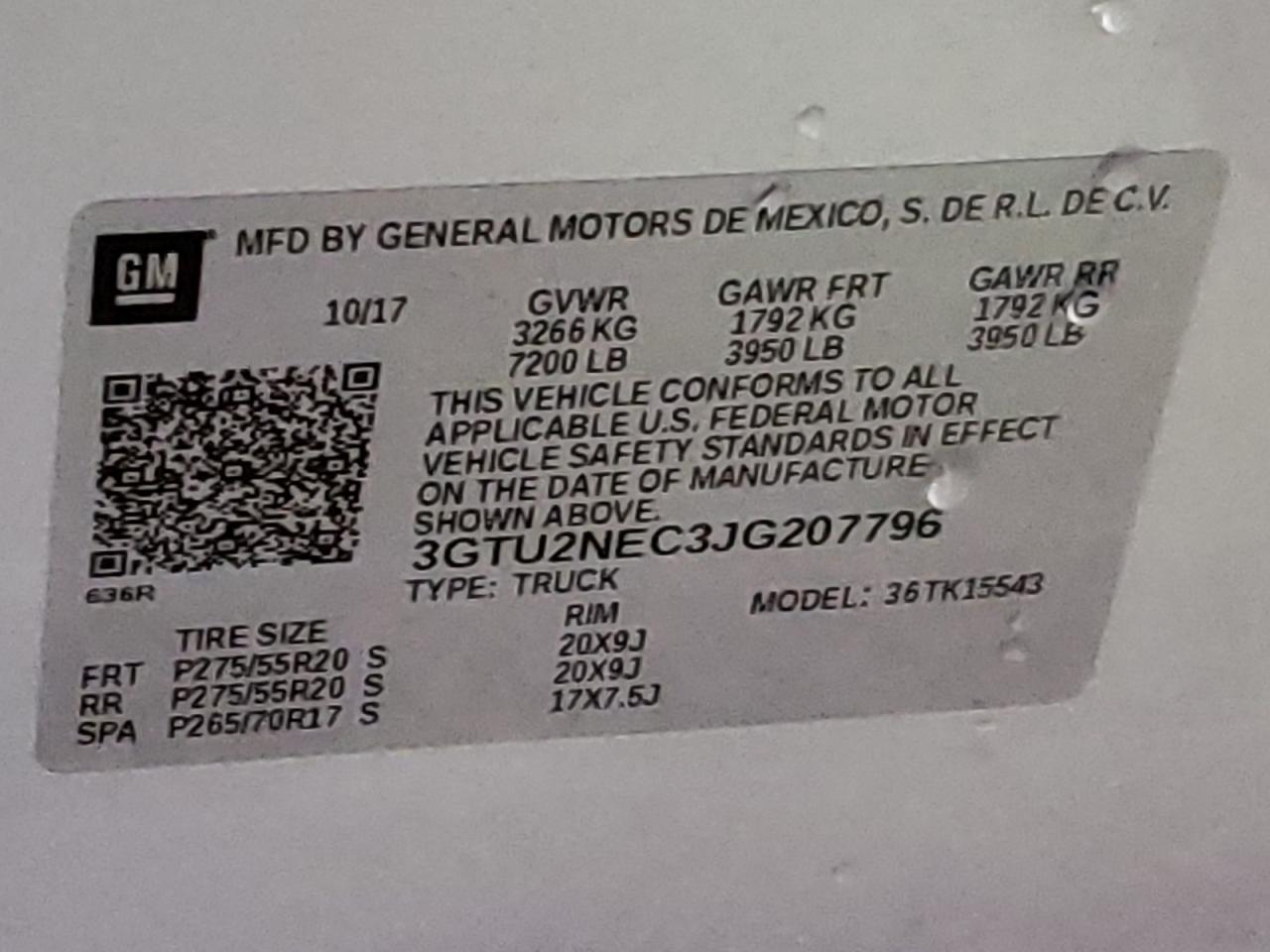 3GTU2NEC3JG207796 2018 GMC Sierra K1500 Slt