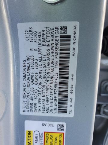 2022 HONDA CIVIC EX - 2HGFE1F76NH314052