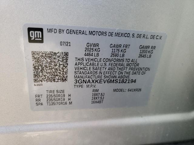 3GNAXKEV6MS182194 | 2021 Chevrolet equinox lt