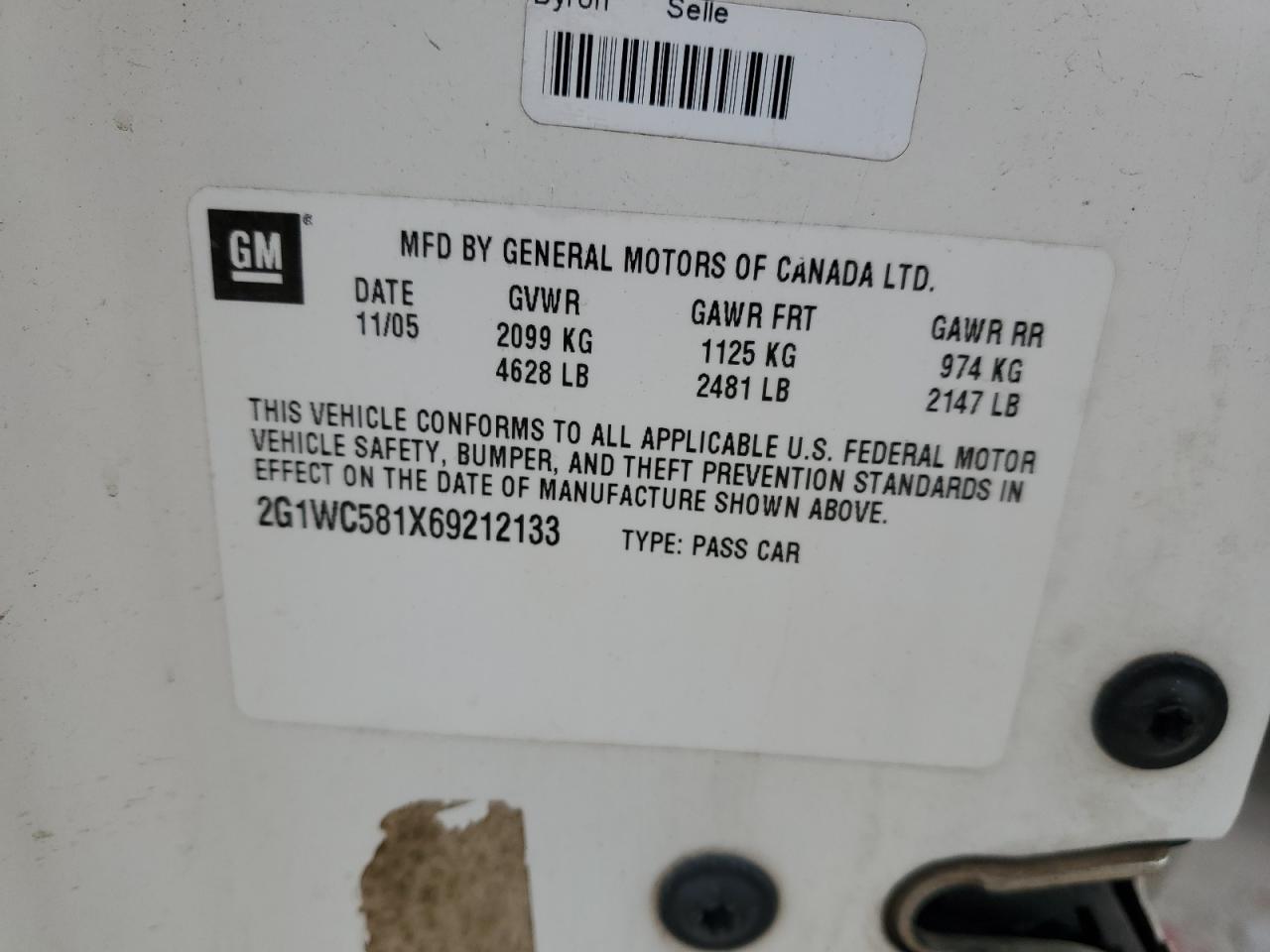 2G1WC581X69212133 2006 Chevrolet Impala Lt