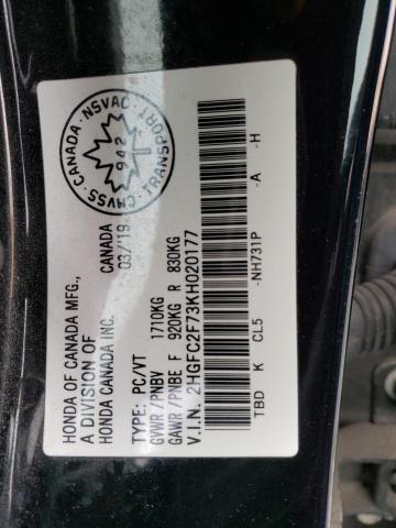 2019 HONDA CIVIC EX - 2HGFC2F73KH020177