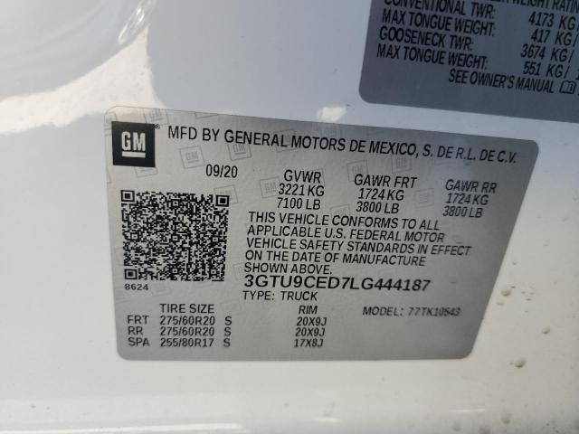 3GTU9CED7LG444187 | 2020 GMC SIERRA K15