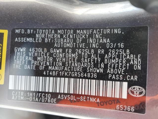 Toyota CAMRY LE 2016 4T4BF1FK7GR564836 Image 12