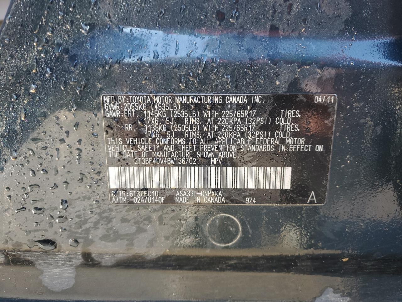 2T3BF4DV4BW136702 2011 Toyota Rav4