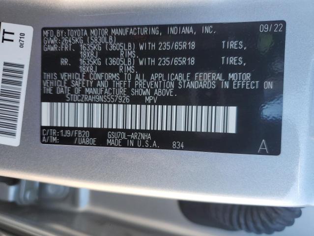 2022 TOYOTA HIGHLANDER - 5TDCZRAH9NS557926