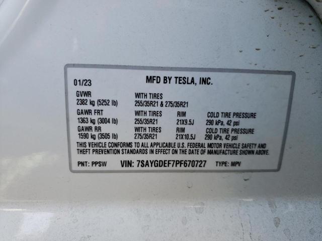 7SAYGDEF7PF670727 | 2023 Tesla model y