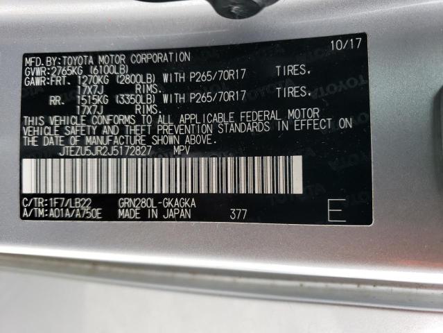 JTEZU5JR2J5172827 | 2018 TOYOTA 4RUNNER SR