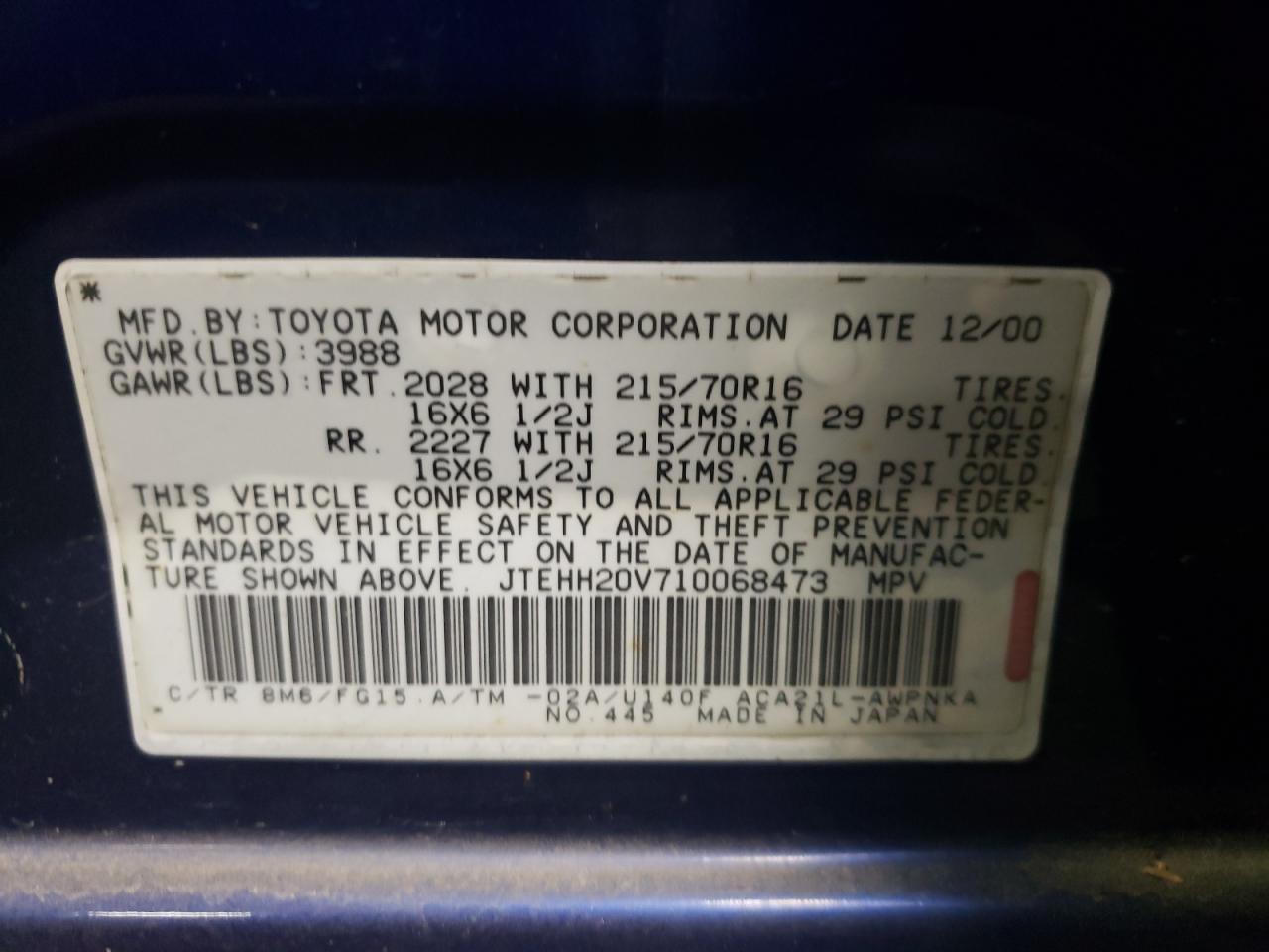 JTEHH20V710068473 2001 Toyota Rav4