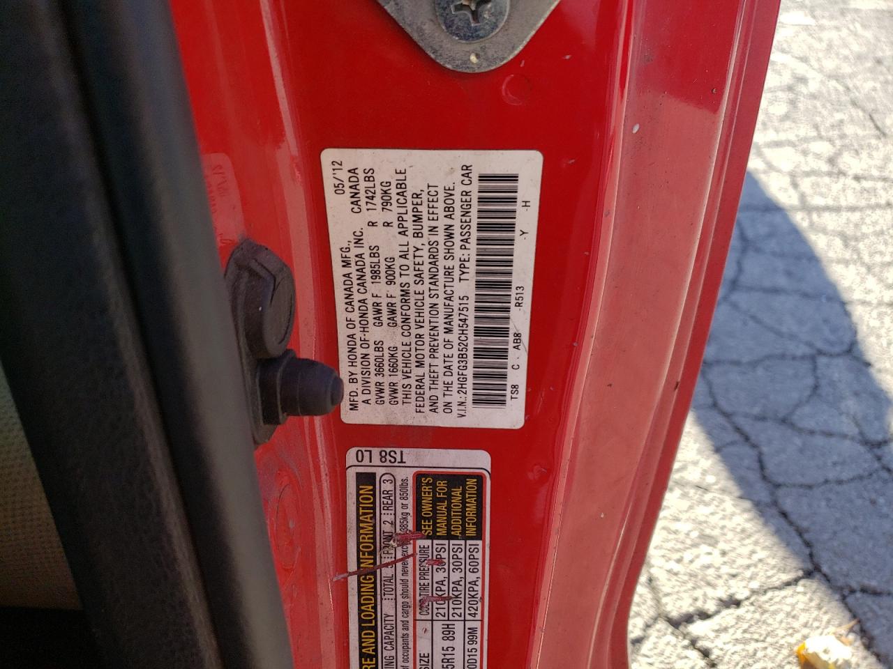 2HGFG3B52CH547515 2012 Honda Civic Lx 2HGFG3B52CH547515 2012 Honda Civic Lx