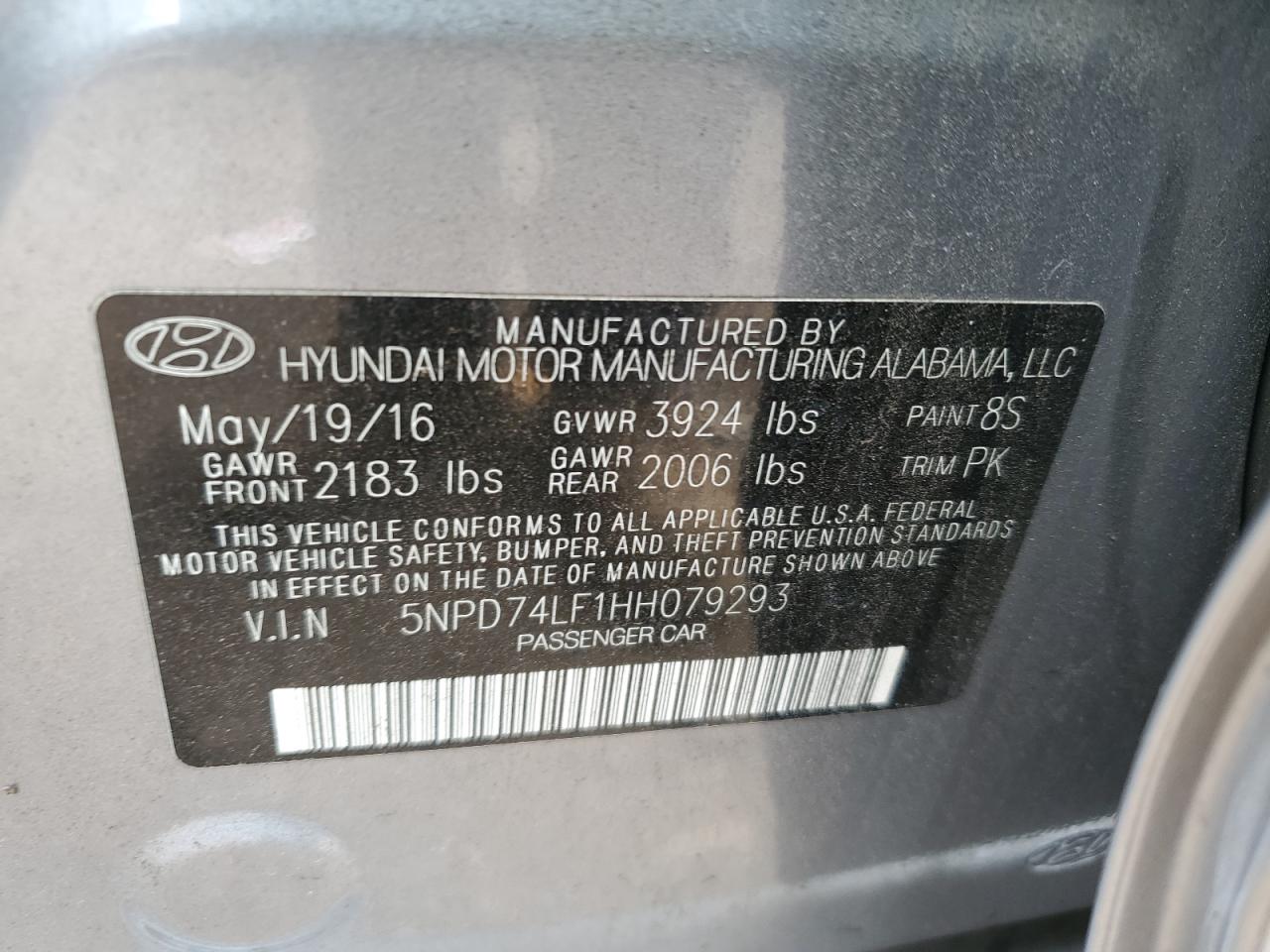 5NPD74LF1HH079293 2017 Hyundai Elantra Se