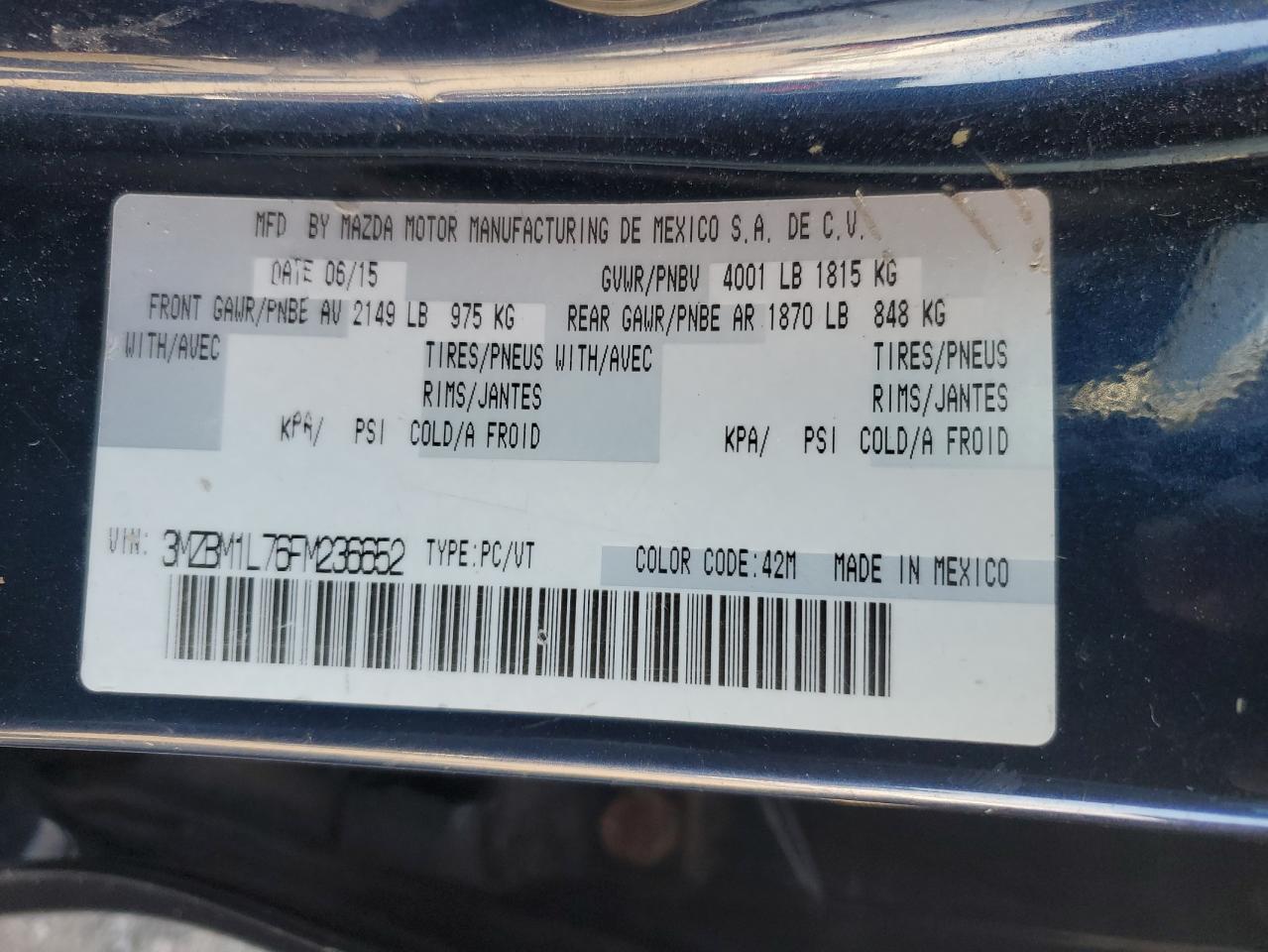 3MZBM1L76FM236652 2015 Mazda 3 Touring