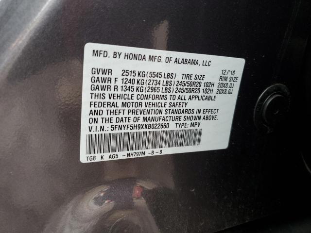 5FNYF5H9XKB022660 Honda Pilot Touring