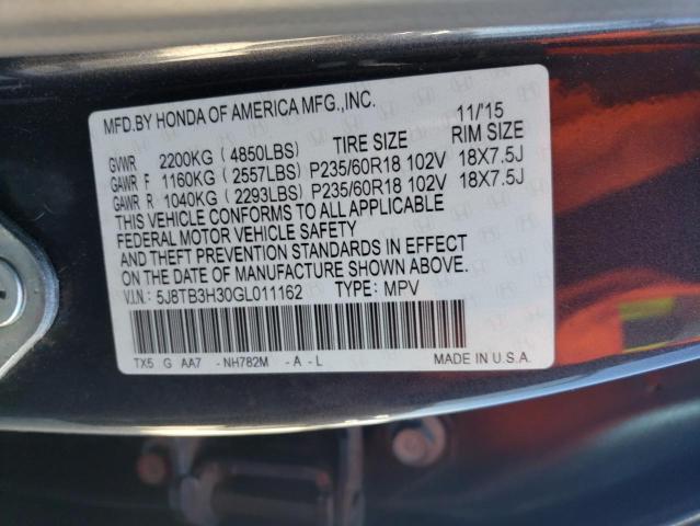 5J8TB3H30GL011162 | 2016 ACURA RDX