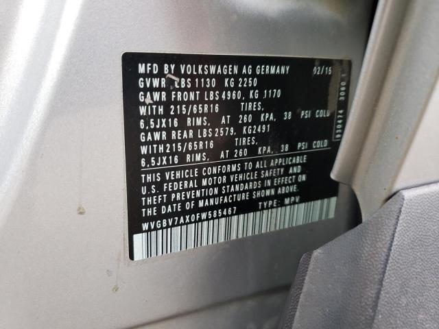2015 VOLKSWAGEN TIGUAN S - WVGBV7AX0FW585467