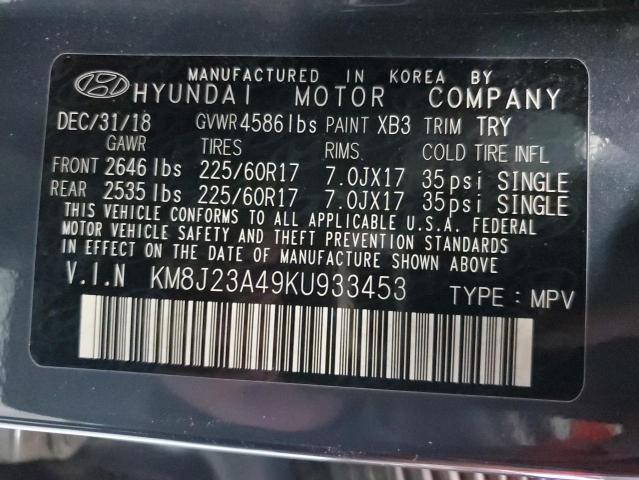 KM8J23A49KU933453 | 2019 Hyundai tucson se