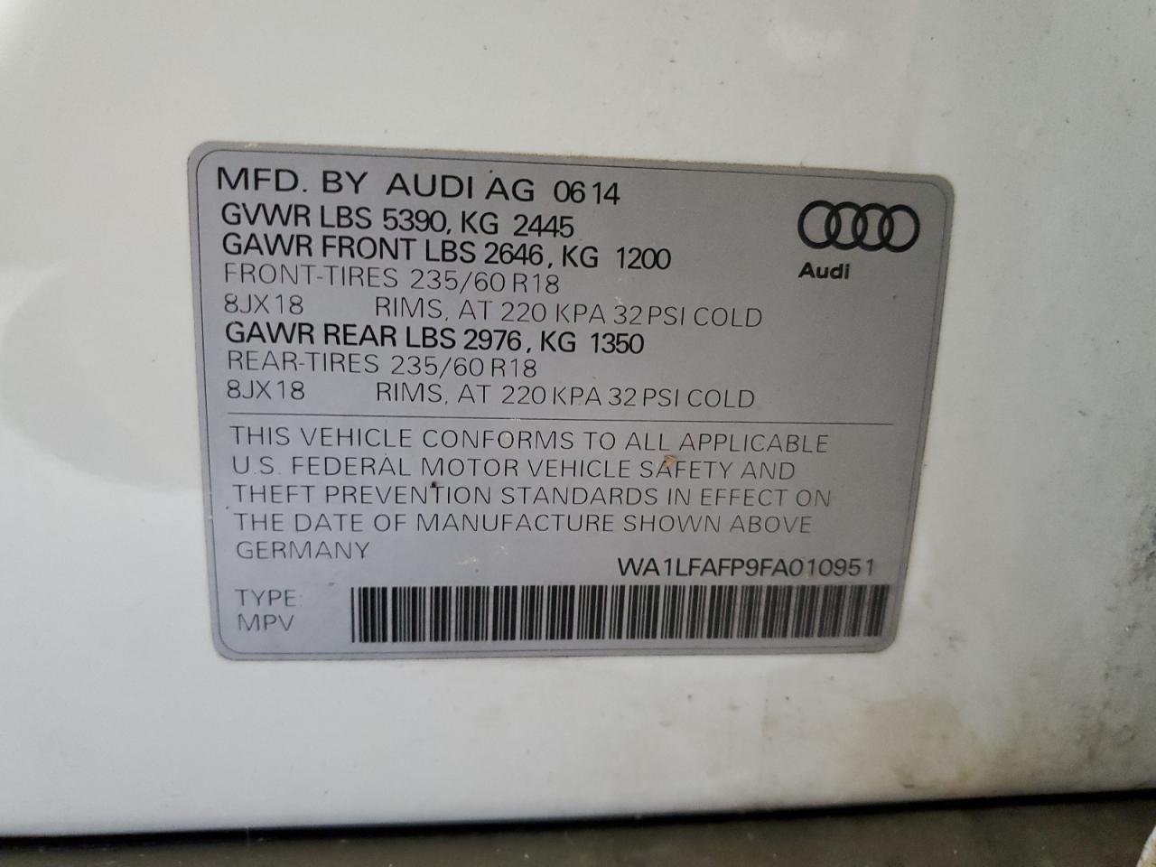 2015 Audi Q5 Premium Plus vin: WA1LFAFP9FA010951