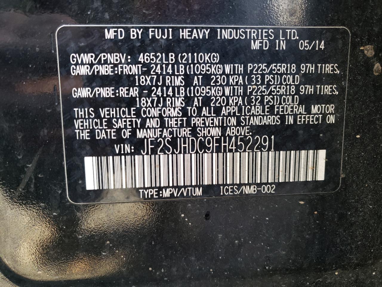 JF2SJHDC9FH452291 2015 Subaru Forester 2.0Xt Premium