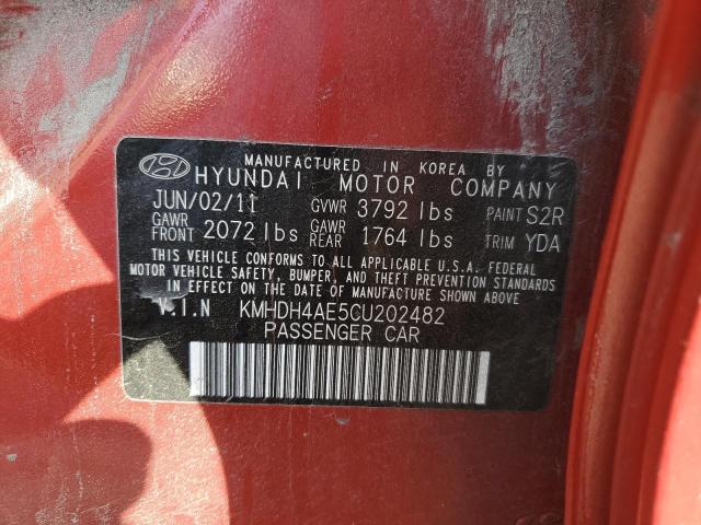 KMHDH4AE5CU202482 Auction: COPART Lot: 75548633 Location: WA - NORTH SEATTLE KMHDH4AE5CU202482 HYUNDAI ELANTRA 2012 RED Photo 12