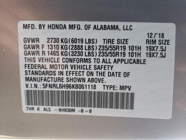 5FNRL6H96KB061118 2019 HONDA ODYSSEY, photo no. 14