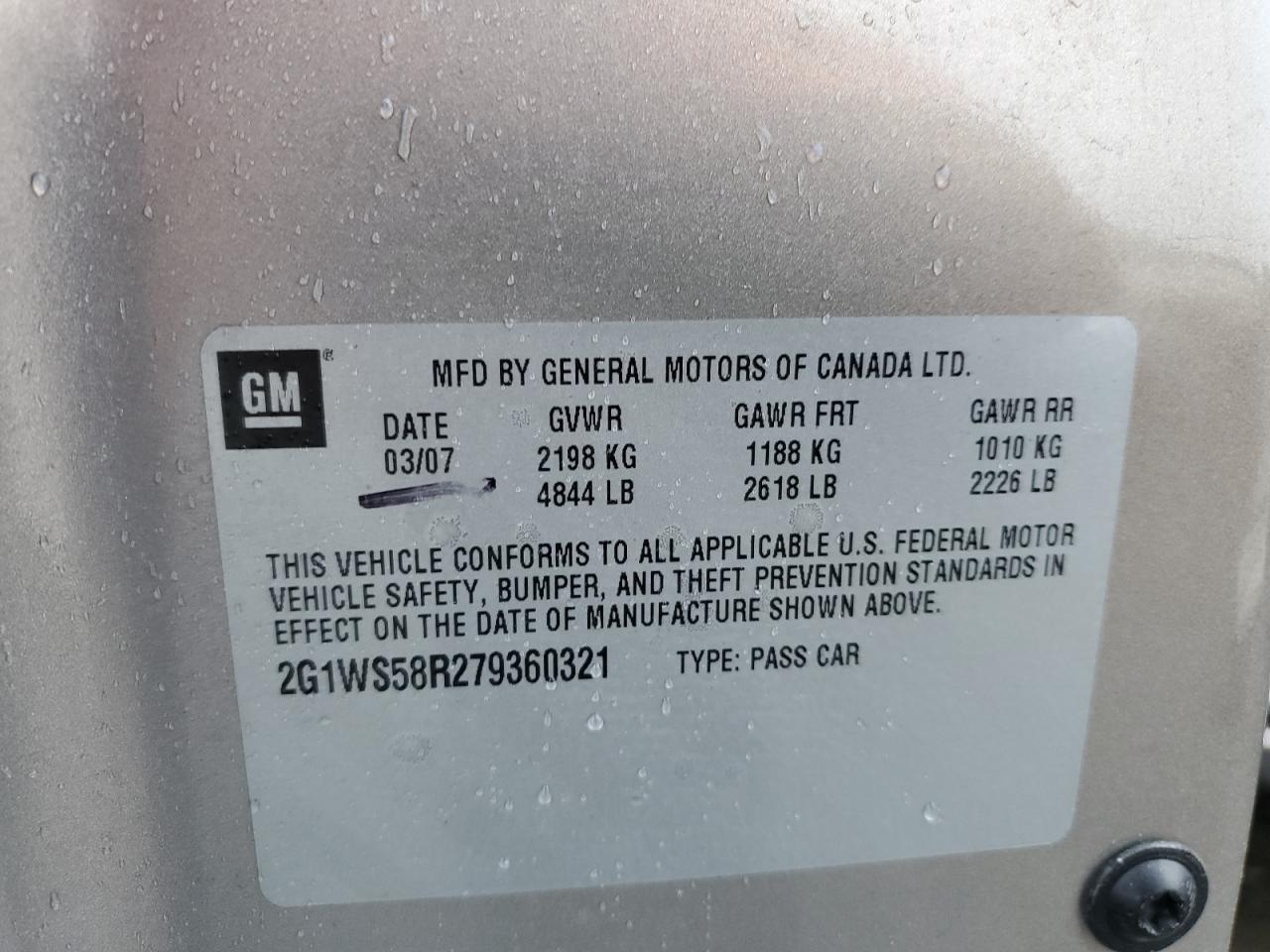 2G1WS58R279360321 2007 Chevrolet Impala Police 2G1WS58R279360321 2007 Chevrolet Impala Police