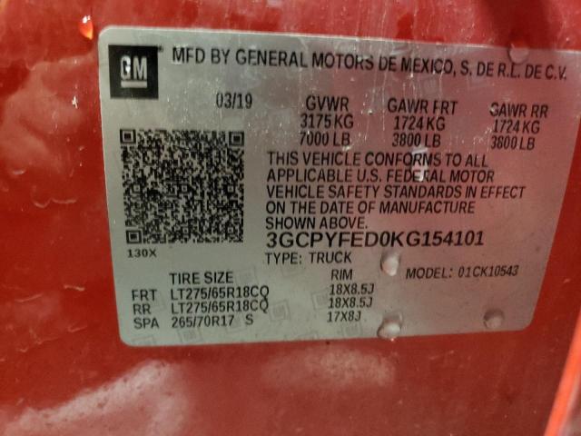 2019 CHEVROLET SILVERADO - 3GCPYFED0KG154101