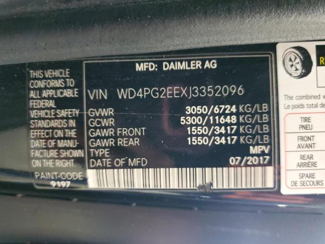 2018 Mercedes-Benz Metris VIN: WD4PG2EEXJ3352096 Lot: 75797783