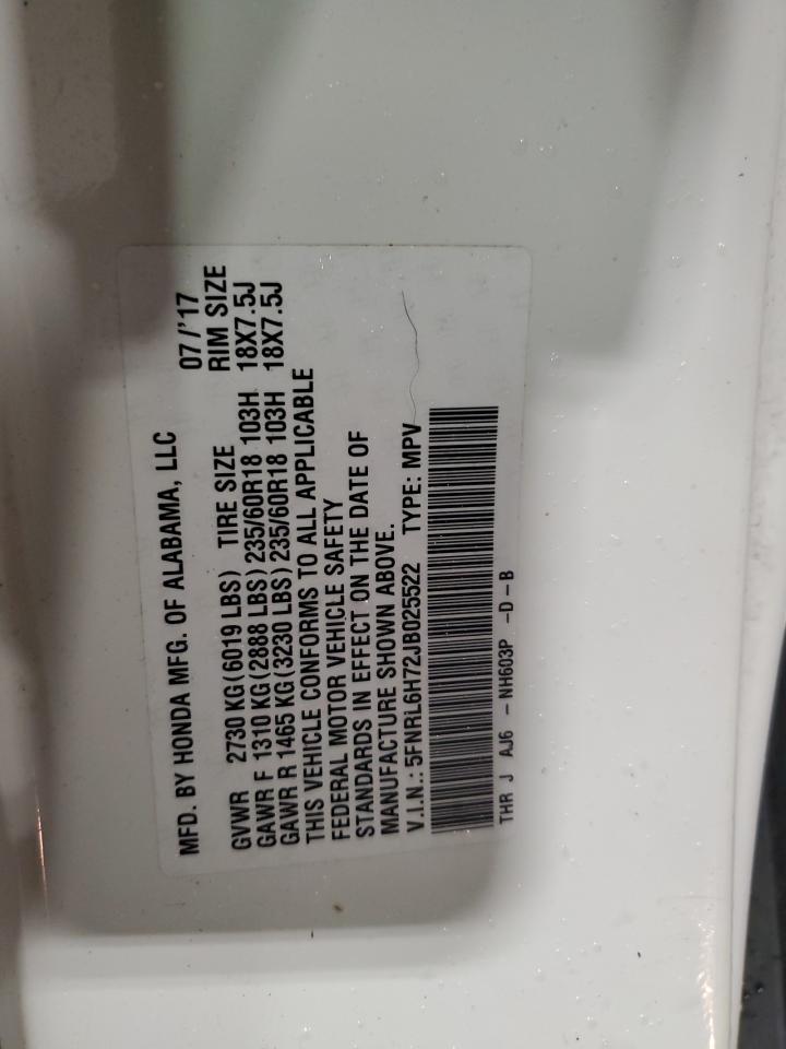 5FNRL6H72JB025522 2018 Honda Odyssey Exl