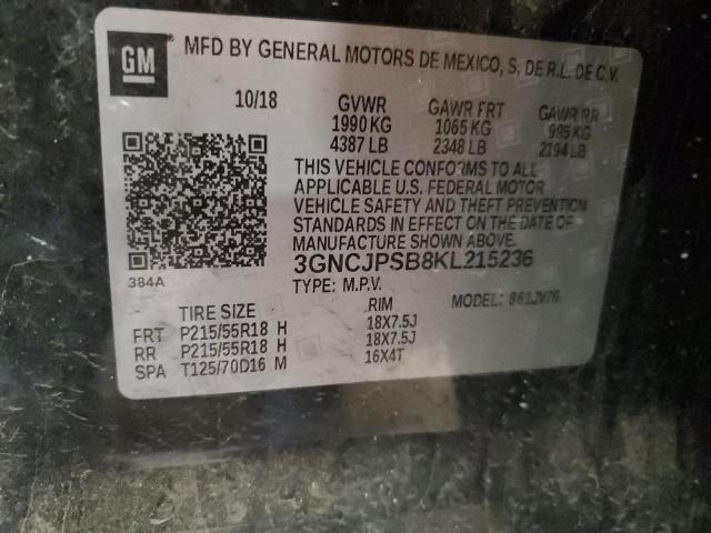 3GNCJPSB8KL215236 | 2019 CHEVROLET TRAX 1LT