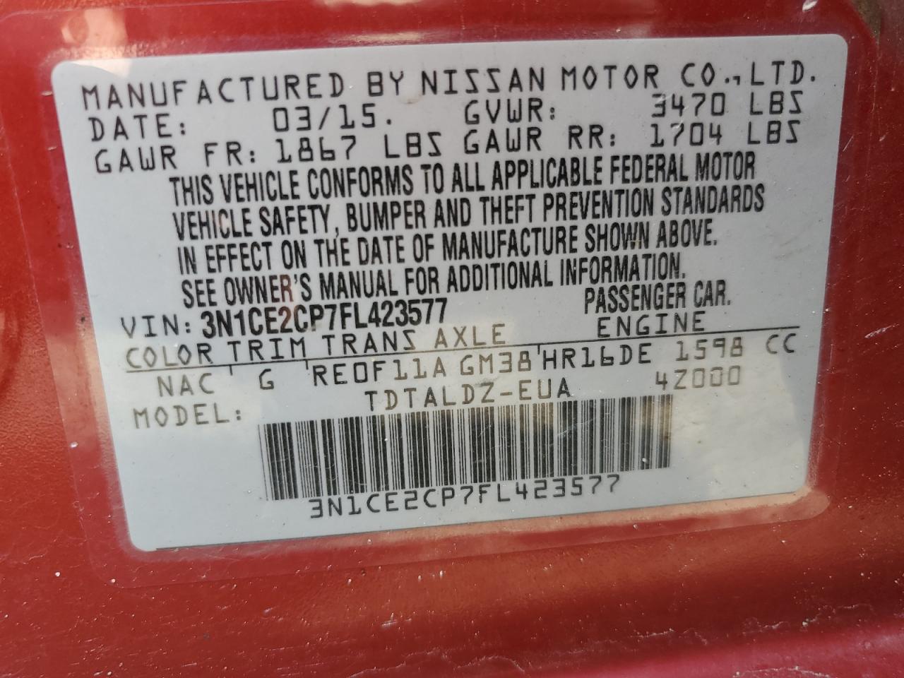 Lot #3020889735 2015 NISSAN VERSA NOTE