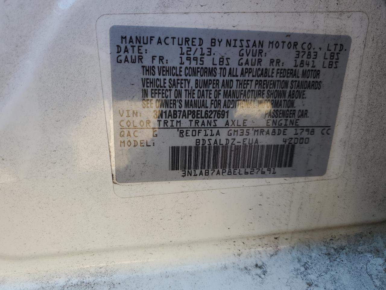 3N1AB7AP8EL627691 2014 Nissan Sentra S 3N1AB7AP8EL627691 2014 Nissan Sentra S