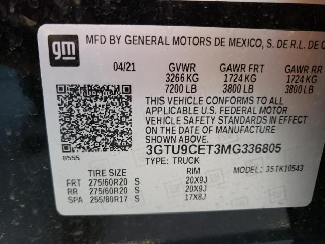 3GTU9CET3MG336805 | 2021 GMC SIERRA K15