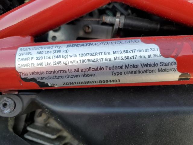 2012 DUCATI MONSTER 79 ZDM1RANN2CB054403