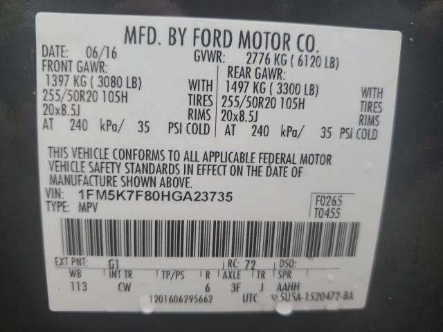 1FM5K7F80HGA23735 | 2017 FORD EXPLORER L