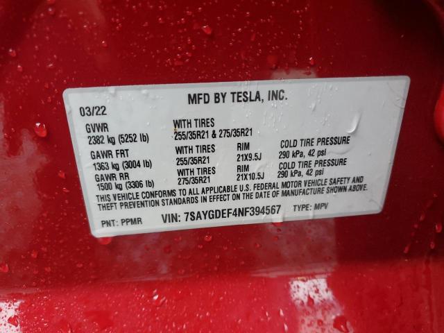 7SAYGDEF4NF394567 | 2022 TESLA MODEL Y