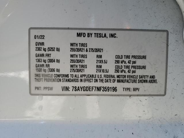 7SAYGDEF7NF359196 | 2022 Tesla model y