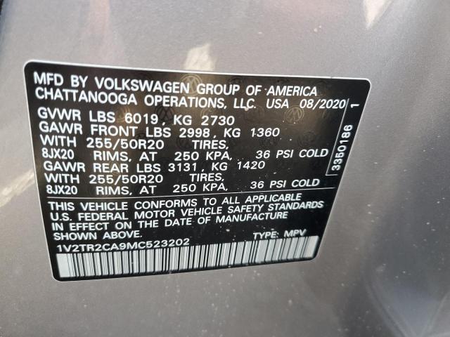 1V2TR2CA9MC523202 | 2021 VOLKSWAGEN ATLAS SEL