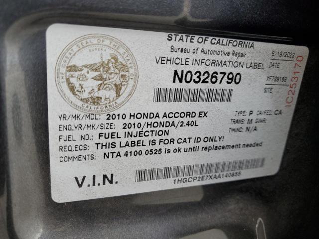 2010 Honda Accord Ex 2.4L(VIN: 1HGCP2E7XAA140855