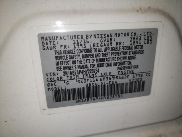 3N1AB7AP4HY228784 | 2017 NISSAN SENTRA S