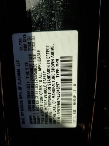 2020 HONDA PILOT BLAC - 5FNYF6H74LB043297